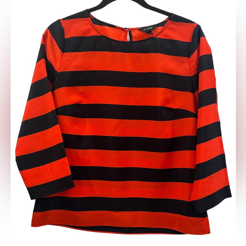 J.Crew - Women's SIZE S- Red/Navy Blue Striped 3/4 Sleeve Poly Crepe Blouse EUC